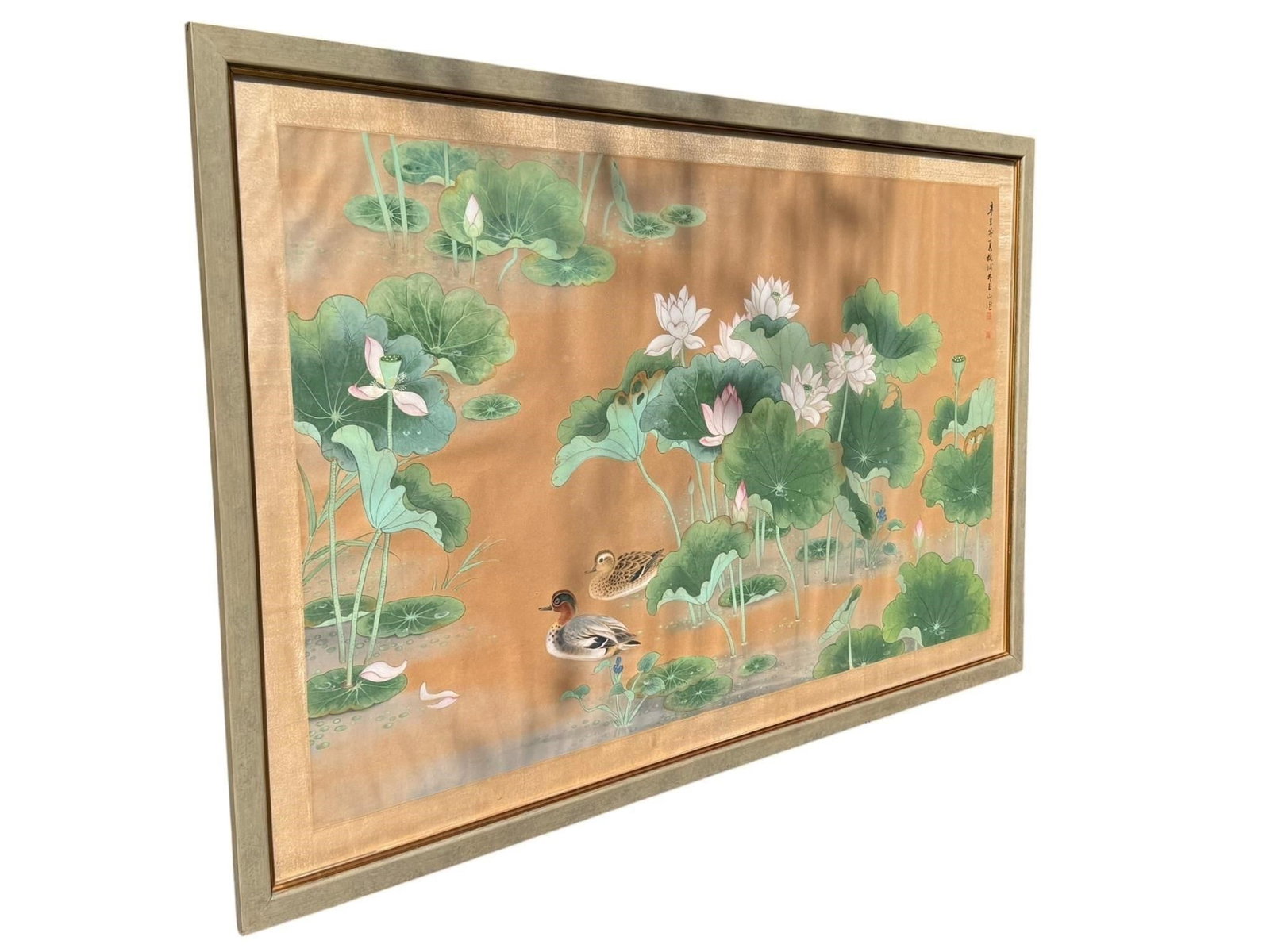 Large Chinese Watercolor Painting Ducks and Lotus (1 of 5)