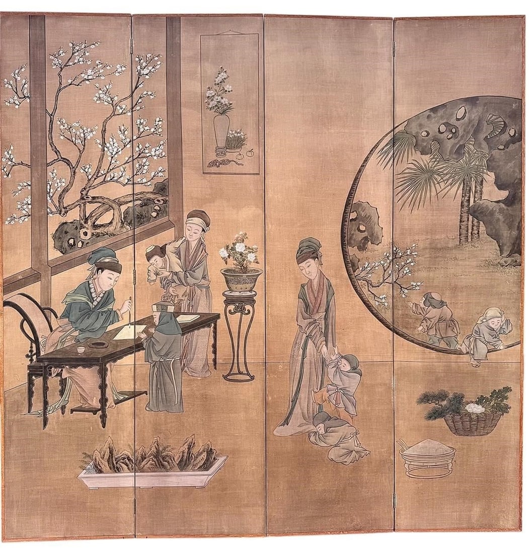 4 Panel Chinoiserie Screen 20th c. (1 of 11)