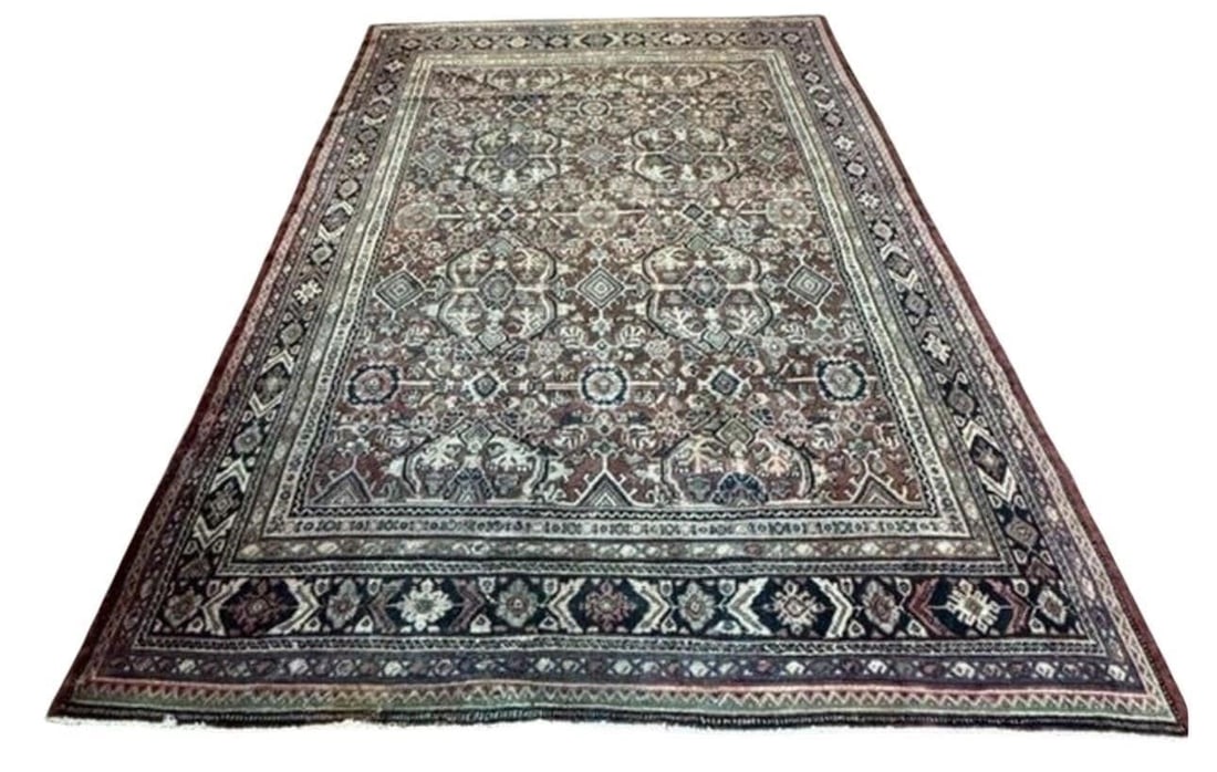 Antique Persian Mahal: This lot is located in Dallas.May have age appropriate wear with use such as marks in the finish, scratches, scuffs etc. Please review photos carefully and ask questions prior to bidding.Early 20th c.