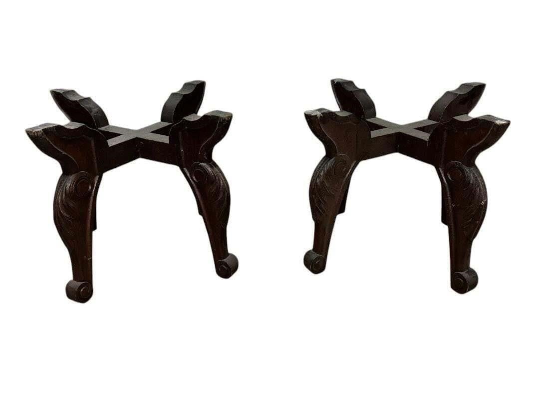 Pair of Antique Carved Chinese Stands: This lot is located in Dallas.May have age appropriate wear with use such as marks in the finish, scratches, scuffs etc. Please review photos carefully and ask questions prior to bidding.19w x 19d x 1
