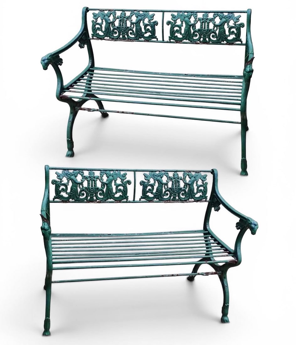 Pair Green painted Cast Iron Benches Karl Friedrich Schinkel (1 of 8)