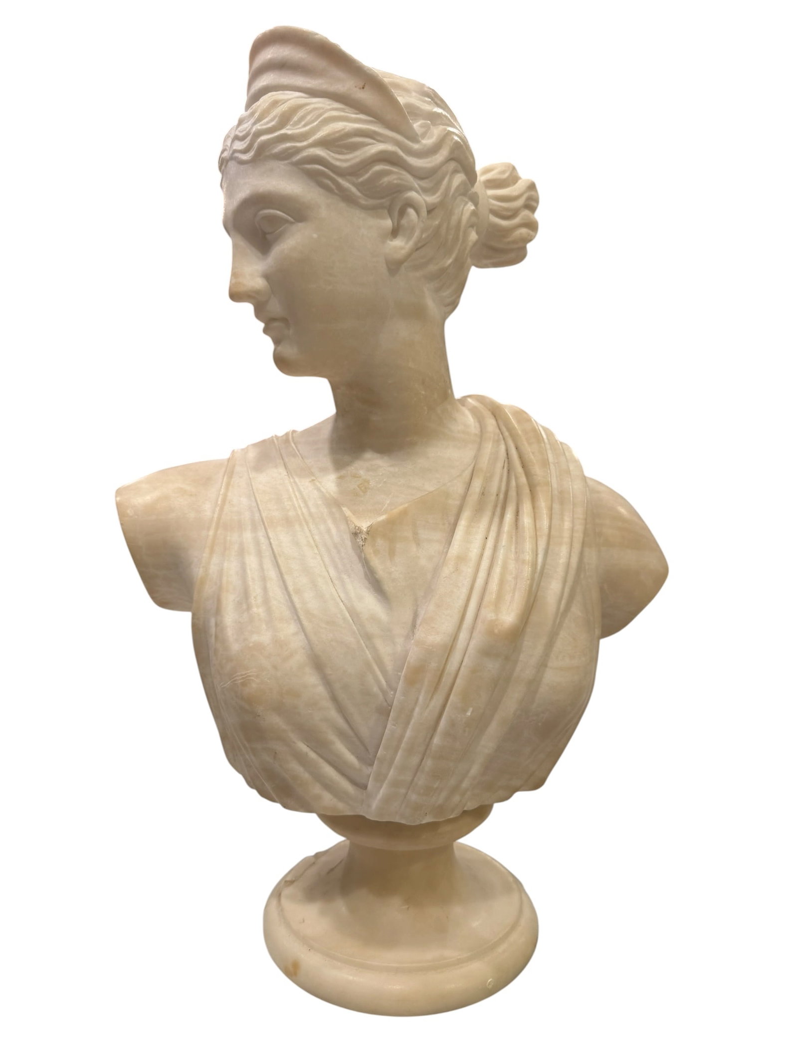 19th c. Pietro Bazzanti Marble Bust of Diana: Fine 19th century carved marble bust depicting Diana the Huntress by the celebrated Florentine sculptor Pietro Bazzanti (Italian, 1842-1881) signed on the backside. Beautifully carved with