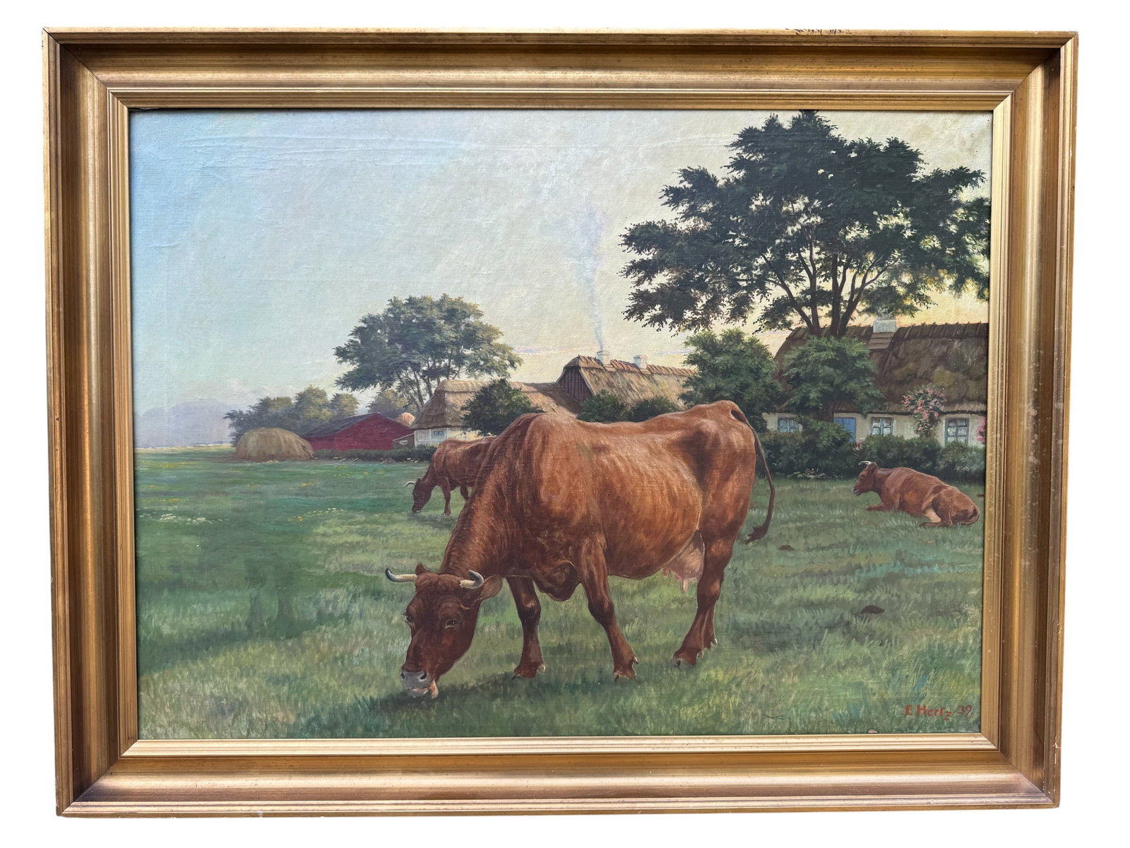Carl Hertz, Danish Pastoral Landscape with Cattle, 1939 Oil on Canvas Painting (1 of 1)