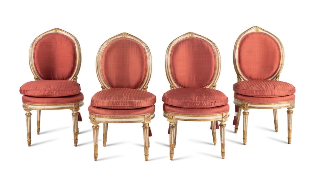 Set of Four 18th Century French Louis XVI Period Parcel-Gilt Side / Parlor Chairs (1 of 4)