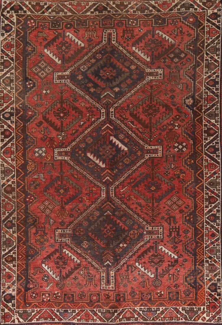 Vintage wool geometric abadeh hand knotted rug 8/5 feet (1 of 12)