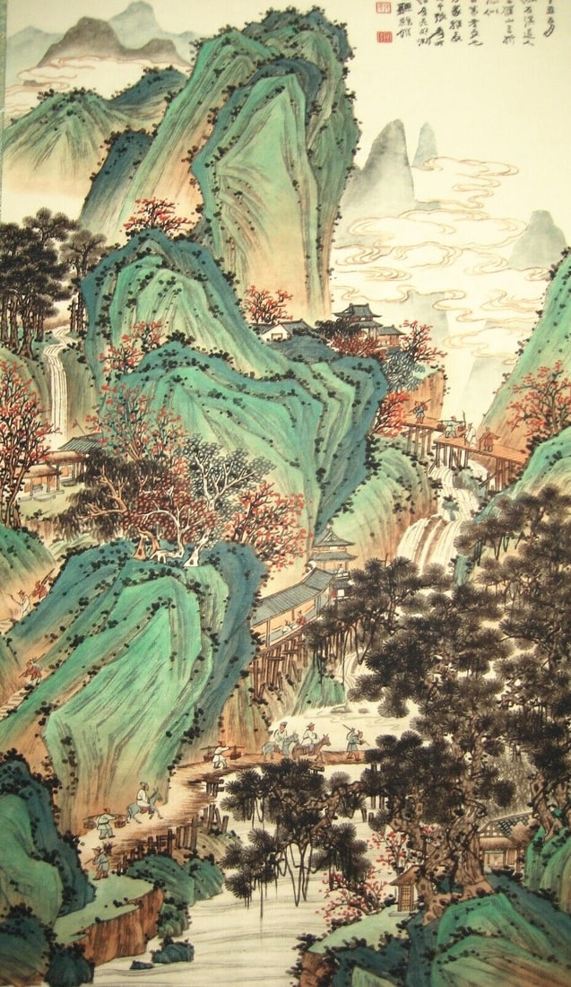 Chinese scroll painting: Size: Height 53 cm - Width 32 cm Materials: ink color and paper Time Period: Qing dynasty Manufactured by: Zhang Daqian Origin: China Chang Dai-chien (May 10, 1899 – April 2, 1983) was one of the be