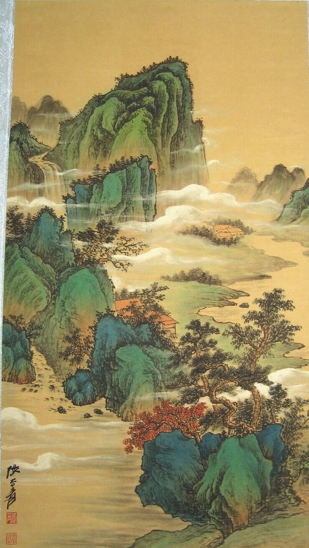 Chinese scroll painting: Size: Height 53 cm - Width 32 cm Materials: ink color and paper Time Period: Qing dynasty Manufactured by: Zhang Daqian Origin: China Chang Dai-chien (May 10, 1899 – April 2, 1983) was one of the be