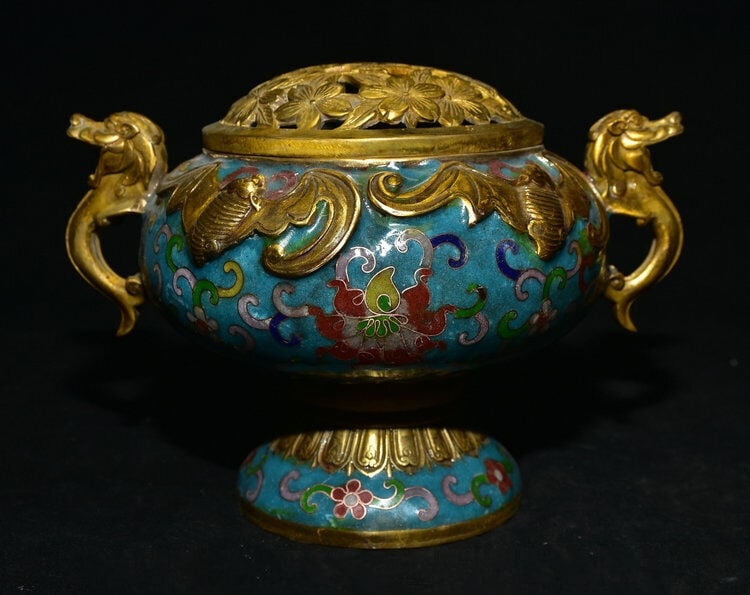 Chinese bronze cloisonne incense burner Qing dynasty (1 of 10)