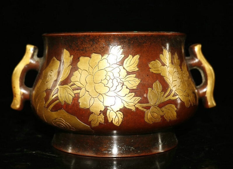 Chinese bronze gilt incense burner Ming dynasty (1 of 9)