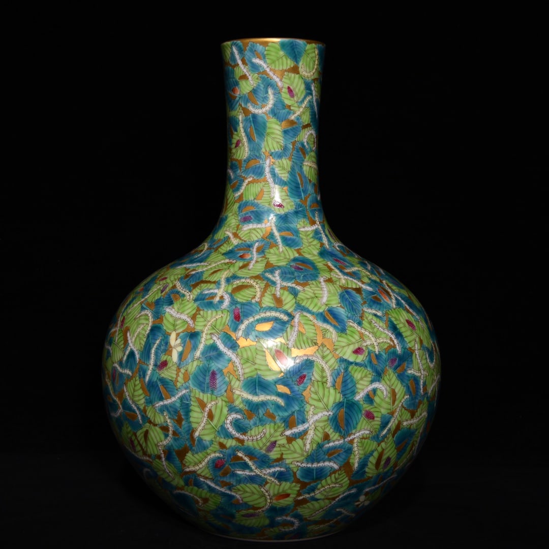 Qianlong gold ground pastel silk celestial sphere vase (1 of 9)