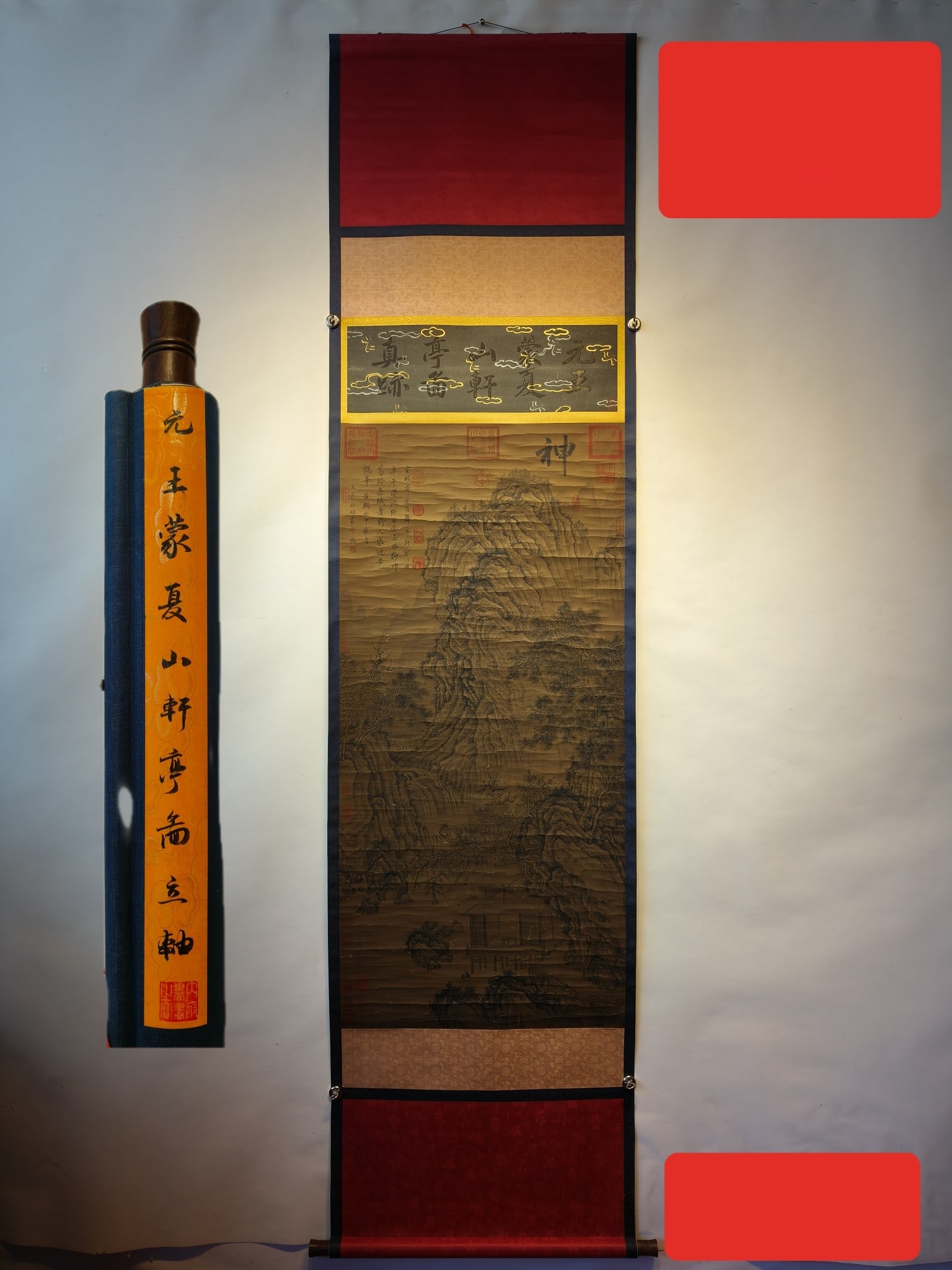 Chinese scroll painting Yuan dynasty Wang Meng: Size: Height 280 cm - Width 72 cm Materials: ink color and paper Time Period: Yuan dynasty Manufactured by: Wang Meng Origin: China Yuan Dynasty - Wang Meng's exquisite six-foot-long landscape paintin