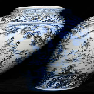 Chinese blue and white porcelain jar Yuan dynasty: Size: Height 32.3 cm - Width 31 cm Materials: Porcelain Time Period: Yuan dynasty Manufactured Date: 13th-c Period Origin: China