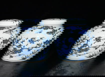 Chinese blue and white porcelain jar pair Ming dynasty Chenghua Mark & Period: Size: Height 13.8 cm - Width 14 cm Materials: Porcelain Time Period: Ming dynasty Manufactured Date: Chenghua Mark & Period Origin: China The Chenghua Emperor, also known by his temple name as the Emp