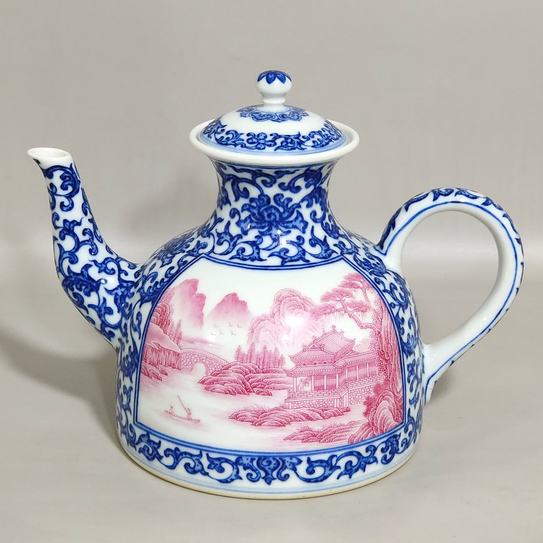 Qing Dynasty Qianlong Blue and White Porcelain Teapot with Entwined Longevity and Auspicious Symbols (1 of 8)