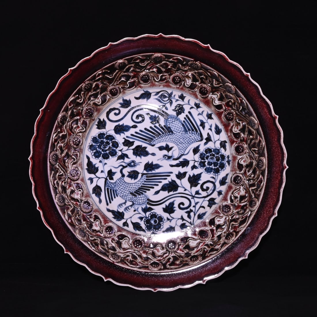 Chinese blue and white porcelain plate Yuan dynasty: Size: Width 45.5 cm - Height 7.7 cm Materials: Porcelain Time Period: Yuan dynasty Manufactured Date: 13th-c Period Object: Chinese Antique ⛨ Purchase With Confidence ✔ Verified Auc