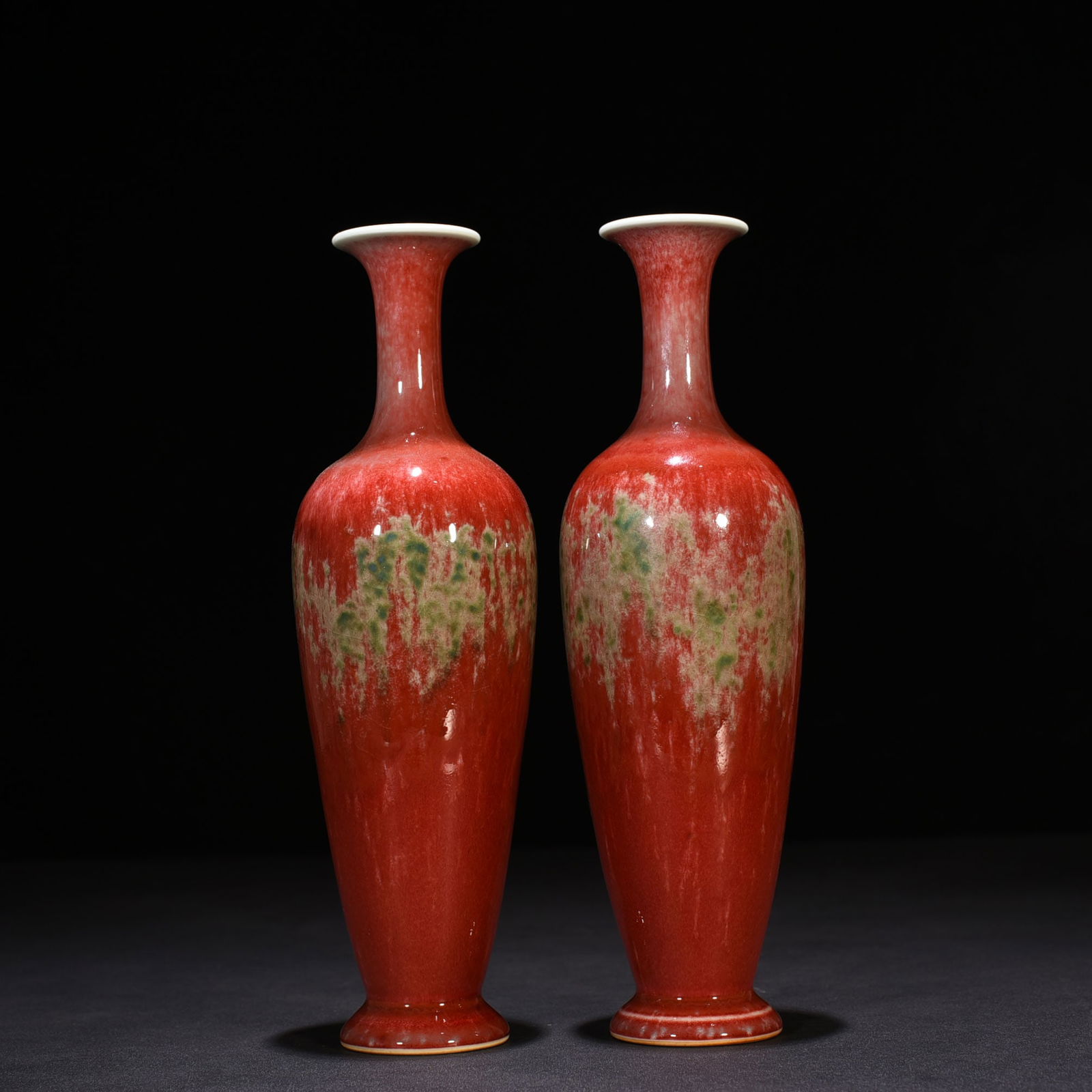 Chinese peach bloom porcelain vase pair Qing dynasty Kangxi Mark & Period (1 of 7)