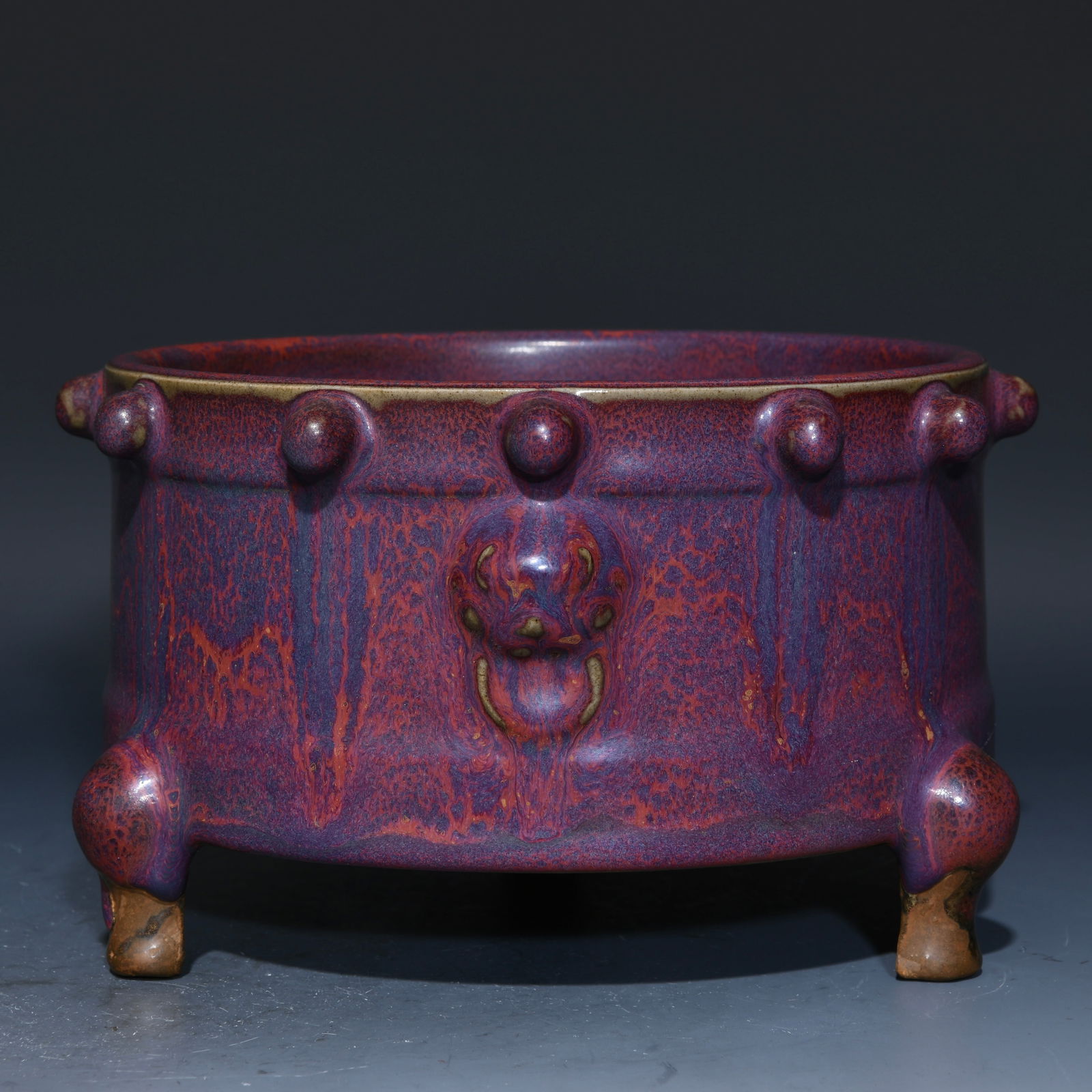 Song Dynasty Jun kiln rose purple glaze animal head three-legged dome: Size: Width 19.5 cm - Height 11.5 cm Materials: Porcelain Time Period: Song dynasty Manufactured Date: 10th-c Period Object: Chinese Antique ⛨ Purchase With Confidence ✔ Verified Au