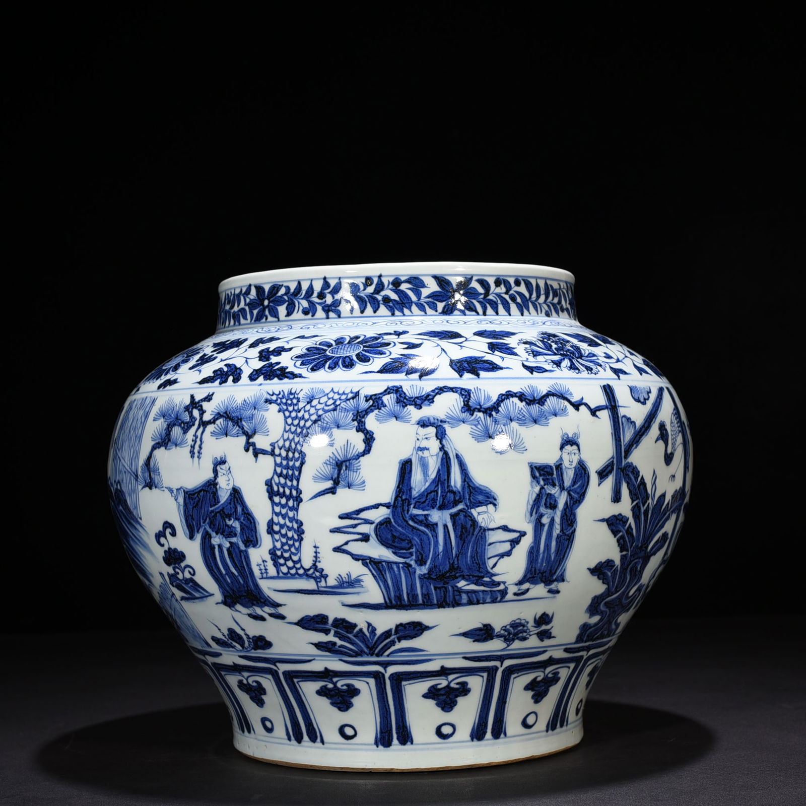 Yuan Dynasty blue and white three-visit thatched cottage character story jar: Size: Height 28 cm - Width 30 cm Materials: Porcelain Time Period: Yuan dynasty Manufactured Date: 13th-c Period Object: Chinese Antique ⛨ Purchase With Confidence ✔ Verified Auctio