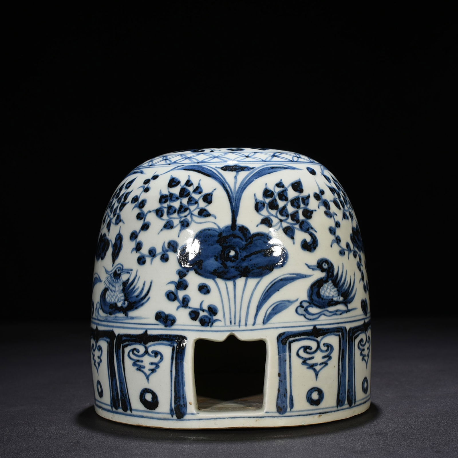 Yuan Dynasty Qing Hua Lotus Pond Yurt with Mandarin Duck: Size: Width 18.5 cm - Height 18 cm Materials: Porcelain Time Period: Yuan dynasty Manufactured Date: 13th-c Period Object: Chinese Antique ⛨ Purchase With Confidence ✔ Verified Auct