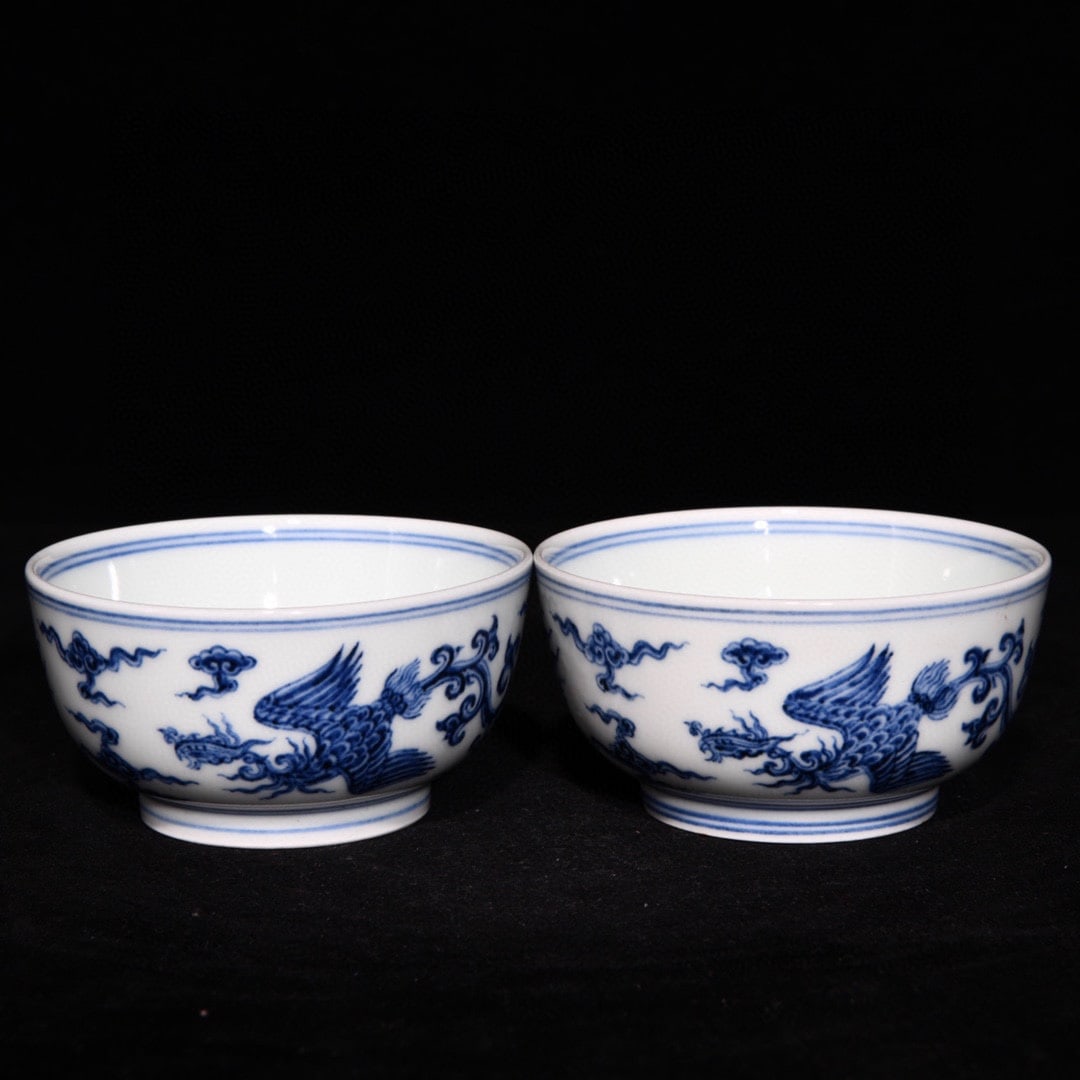 Chinese blue and white porcelain bowl pair Ming dynasty Xuande Mark & Period (1 of 9)