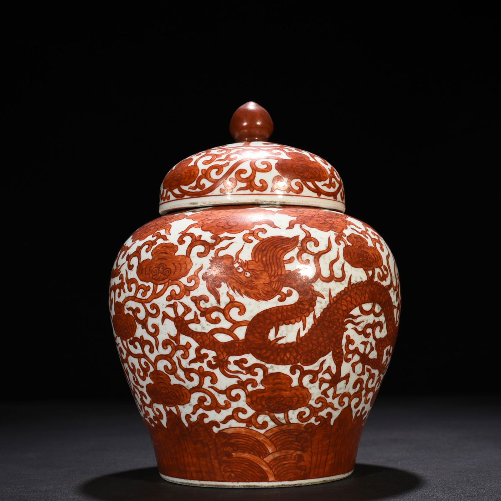 Ming Dynasty Jiajing alum red dragon porcelain covered jar (1 of 8)