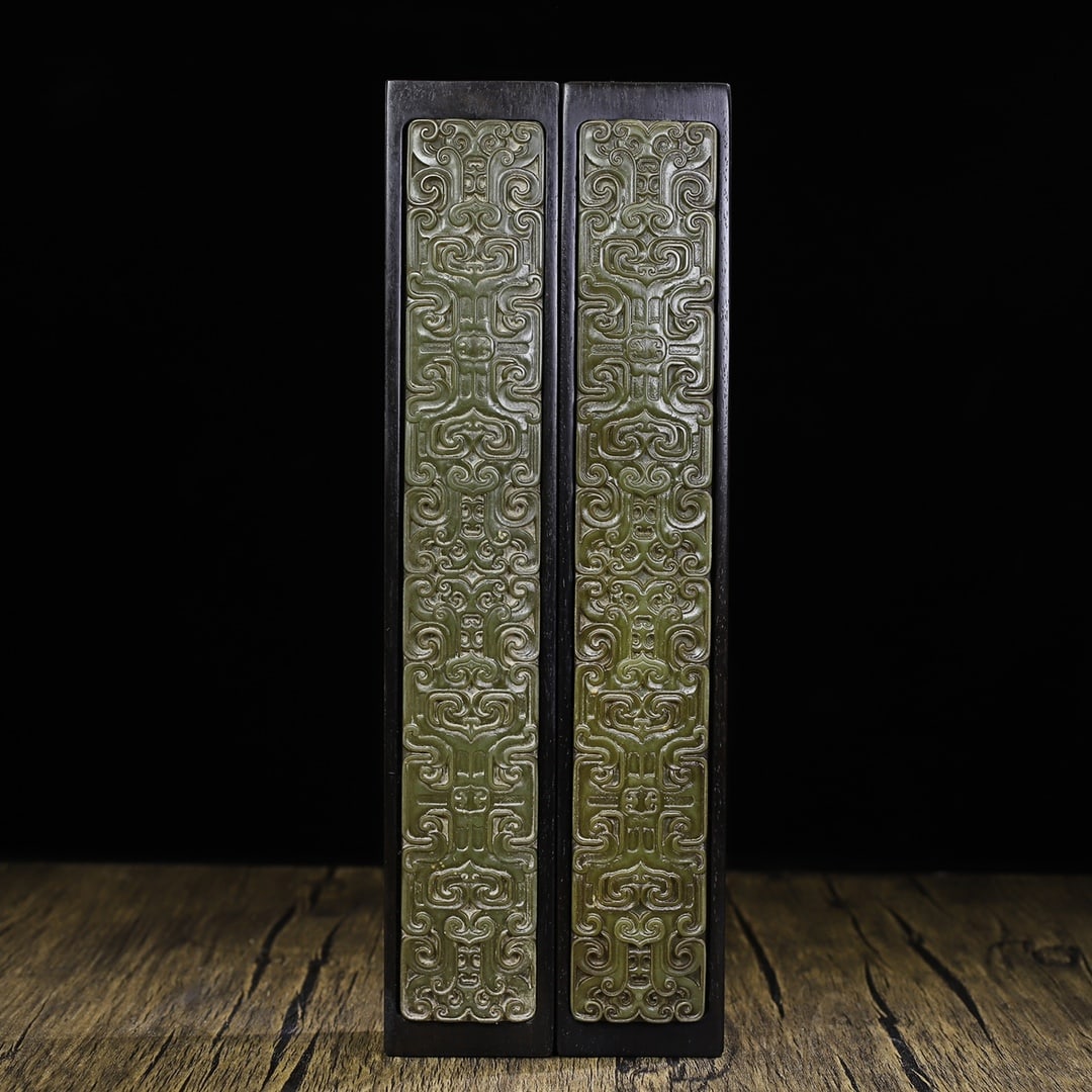 Chinese ebony wood inlaid jade rulers Qing dynasty (1 of 10)