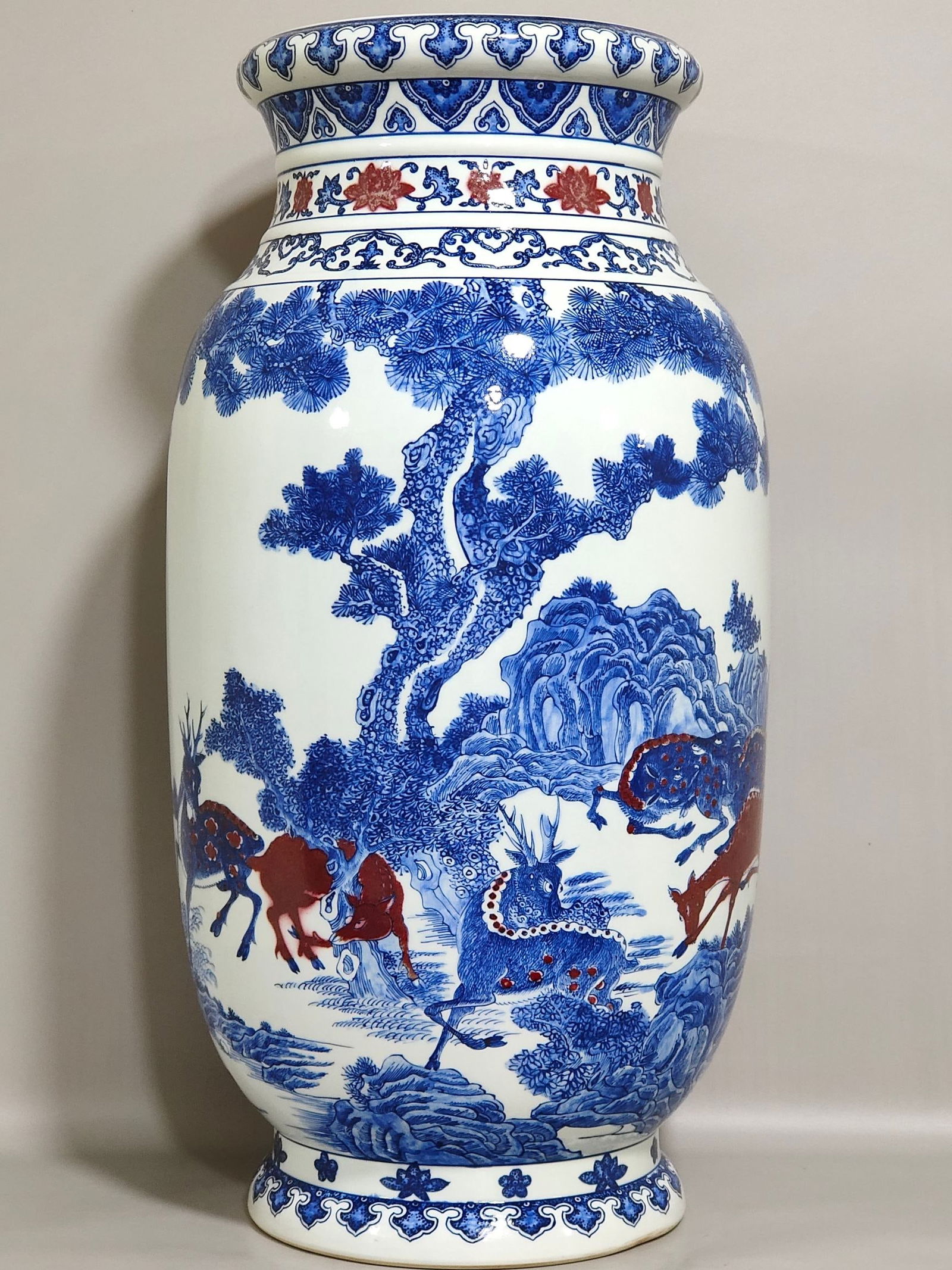 Qing Dynasty Qianlong blue and white underglaze red pine and deer Porcelain vase: Size: Height 48 cm - Width 22 cm Materials: Porcelain Time Period: Qing dynasty Manufactured Date: Qianlong Mark & Period Object: Chinese Antique ⛨ Purchase With Confidence ✔ Verifi