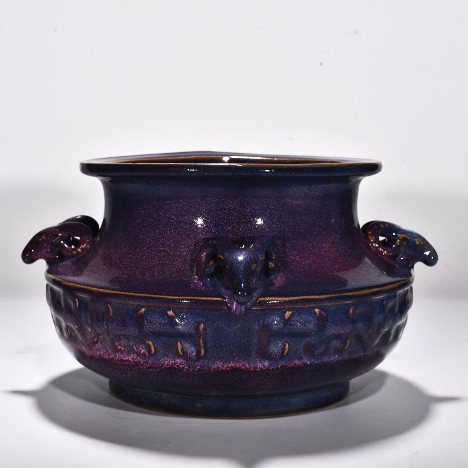 Song Dynasty Jun kiln rose purple glazed Kui dragon and sheep head jar: Size: Width 22 cm - Height 16.5 cm Materials: Porcelain Time Period: Ming dynasty Manufactured Date: Xuande Mark & Period Object: Chinese Antique ⛨ Purchase With Confidence ✔ Verifi