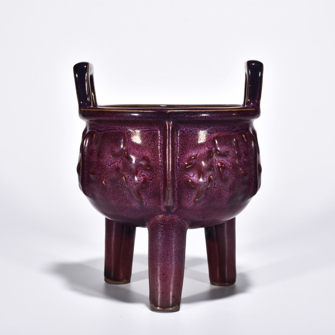 Song Dynasty Jun Kiln Rose Purple Glaze Animal Face Pattern Three-legged Cauldron: Size: Height 23 cm - Width 18.5 cm Materials: Porcelain Time Period: Song dynasty Manufactured Date: 10th-c Object: Chinese Antique ⛨ Purchase With Confidence ✔ Verified Auction Hou
