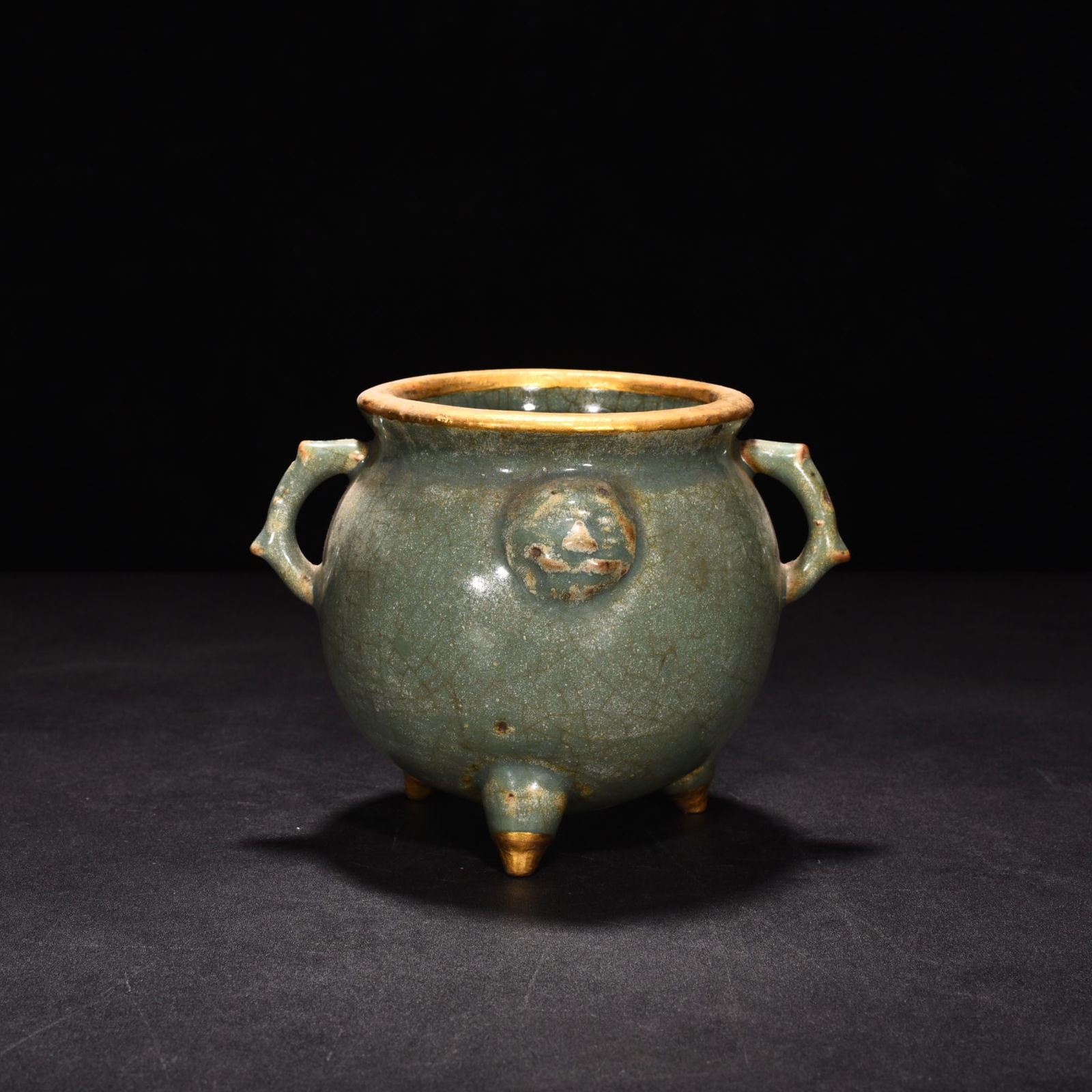 Song Dynasty Longquan kiln plum celadon glaze with gold animal ear stove (1 of 6)