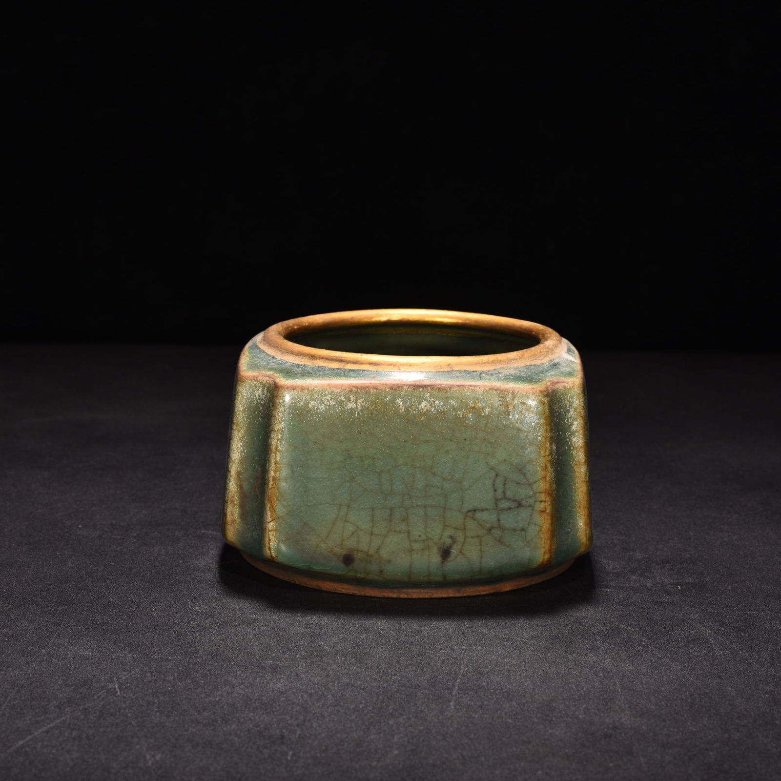 Song Dynasty Longquan kiln plum celadon glaze with gold cong style square wash (1 of 7)
