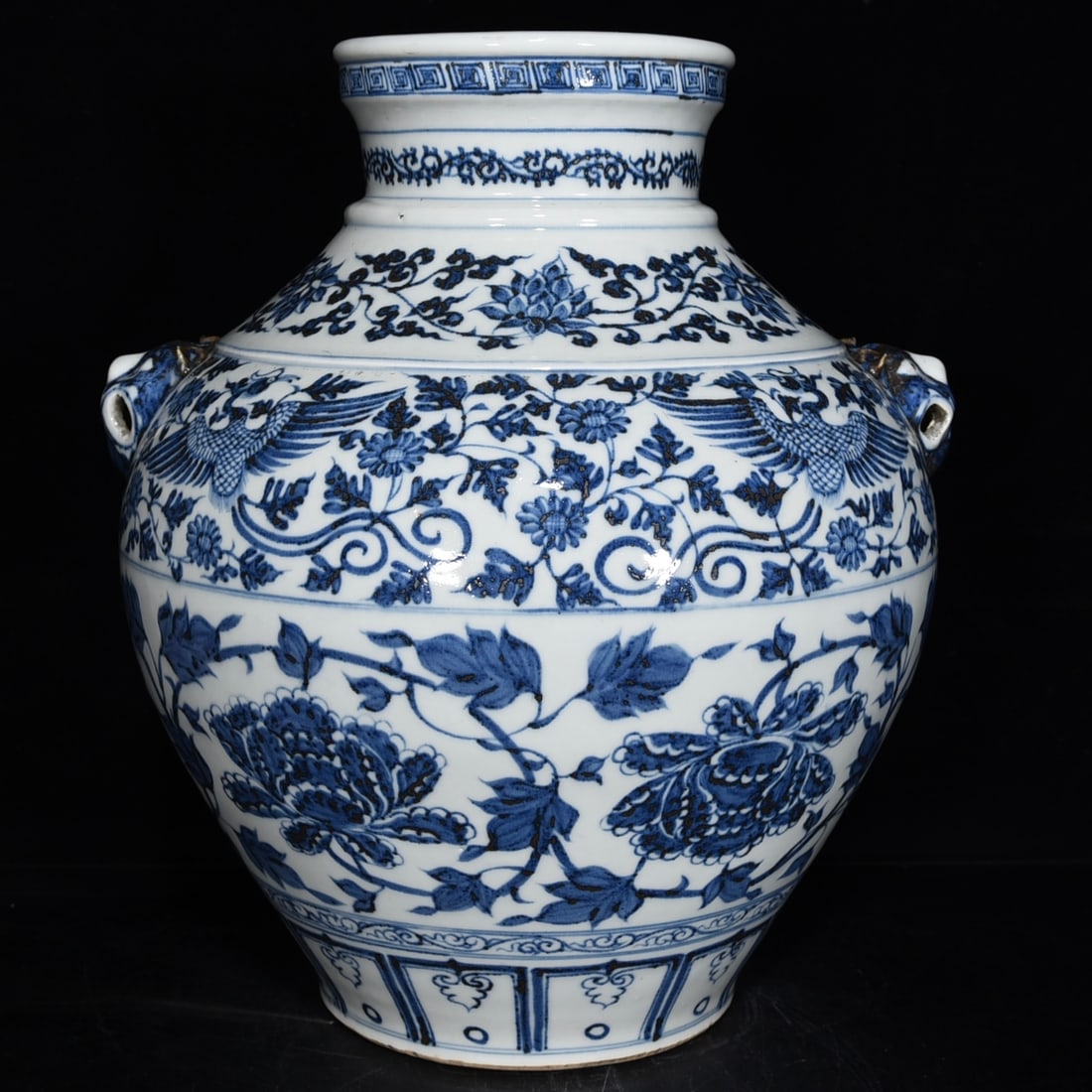 Yuan Dynasty blue and white intertwined peony porcelain animal head jar (1 of 9)