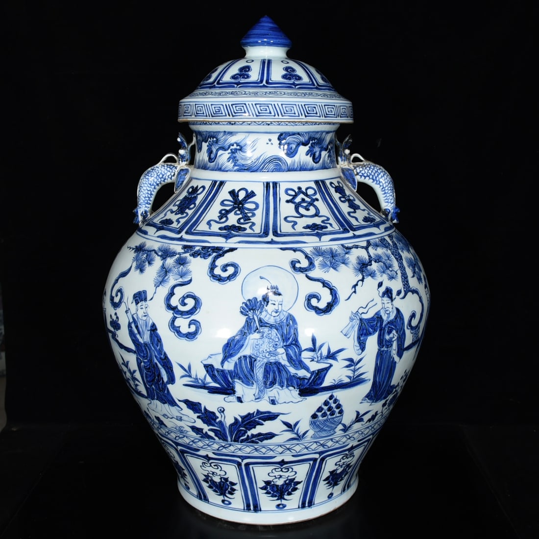 Yuan Dynasty blue and white immortals longevity blessing porcelain lid jar: Size: Height 60 cm - Width 41 cm Materials: Porcelain Time Period: Yuan dynasty Manufactured Date: 13th-c Period Object: Chinese Antique ⛨ Purchase With Confidence ✔ Verified Auctio