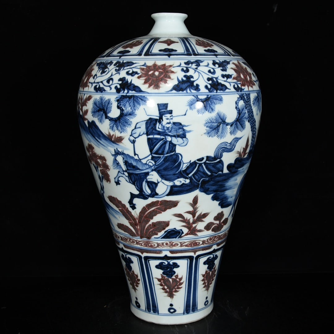 Yuan Dynasty blue and white underglaze red Xiao He Chai Han Xin pattern plum vase: Size: Height 42 cm - Width 25 cm Materials: Porcelain Time Period: Yuan dynasty Manufactured Date: 13th-c Period Object: Chinese Antique ⛨ Purchase With Confidence ✔ Verified Auctio