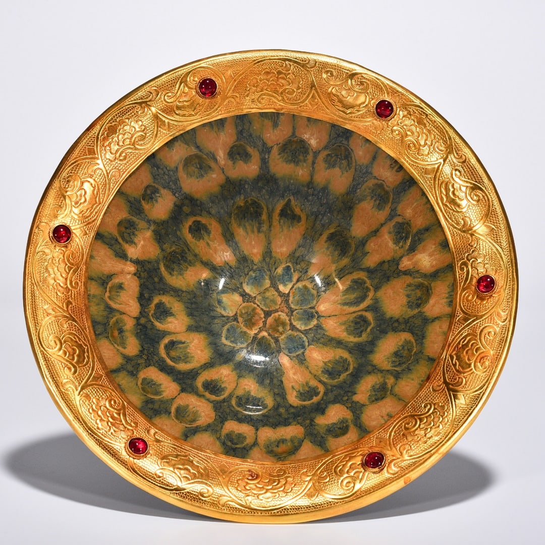 Chinese rust-spotted glazed bamboo hat Jianyao Song Dynasty gilt and inlaid precious stones (1 of 9)