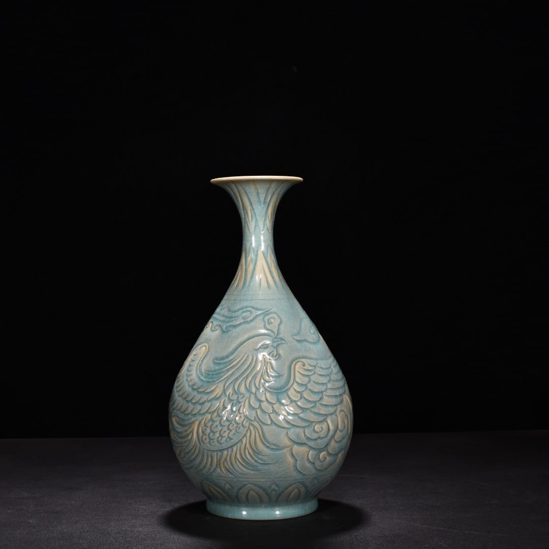 Song Dynasty Ru Kiln azure glaze carved phoenix jade pot spring vase (1 of 9)