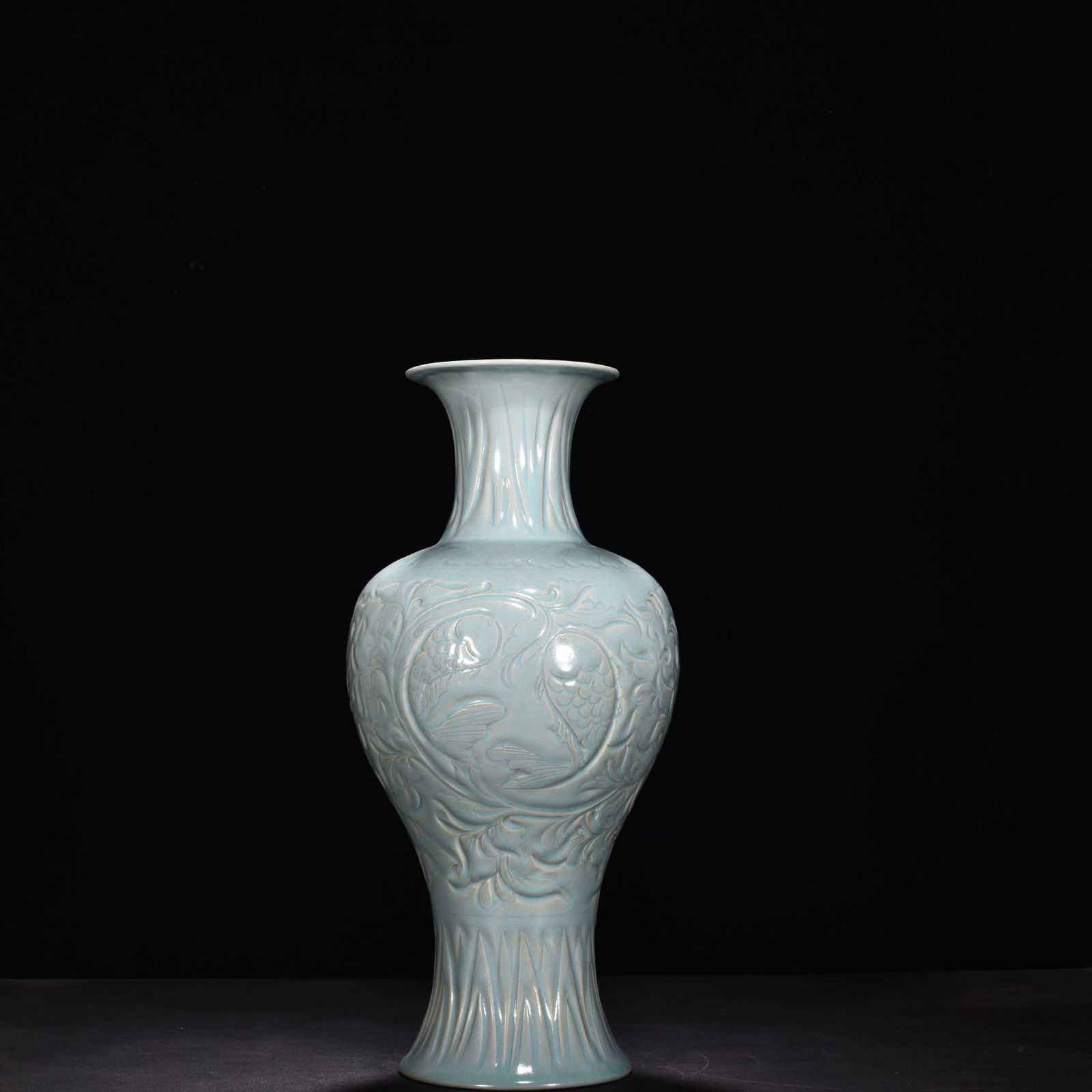 Song Dynasty Ru kiln azure glaze double fish lotus and flower Guanyin vase: Size: Height 42.5 cm - Width 20 cm Materials: Porcelain Time Period: Song dynasty Manufactured Date: 10th-c Object: Chinese Antique ⛨ Purchase With Confidence ✔ Verified Auction Hou