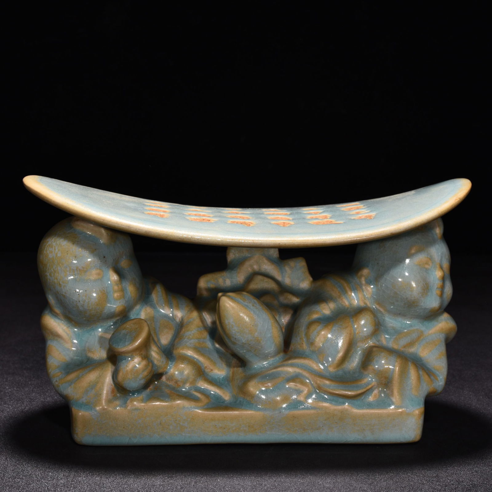Song Dynasty Ru kiln azure glaze children's pillow: Size: Width 22.5 cm - Height 12 cm Materials: Porcelain Time Period: Song dynasty Manufactured Date: 10th-c Period Object: Chinese Antique ⛨ Purchase With Confidence✔ Verified