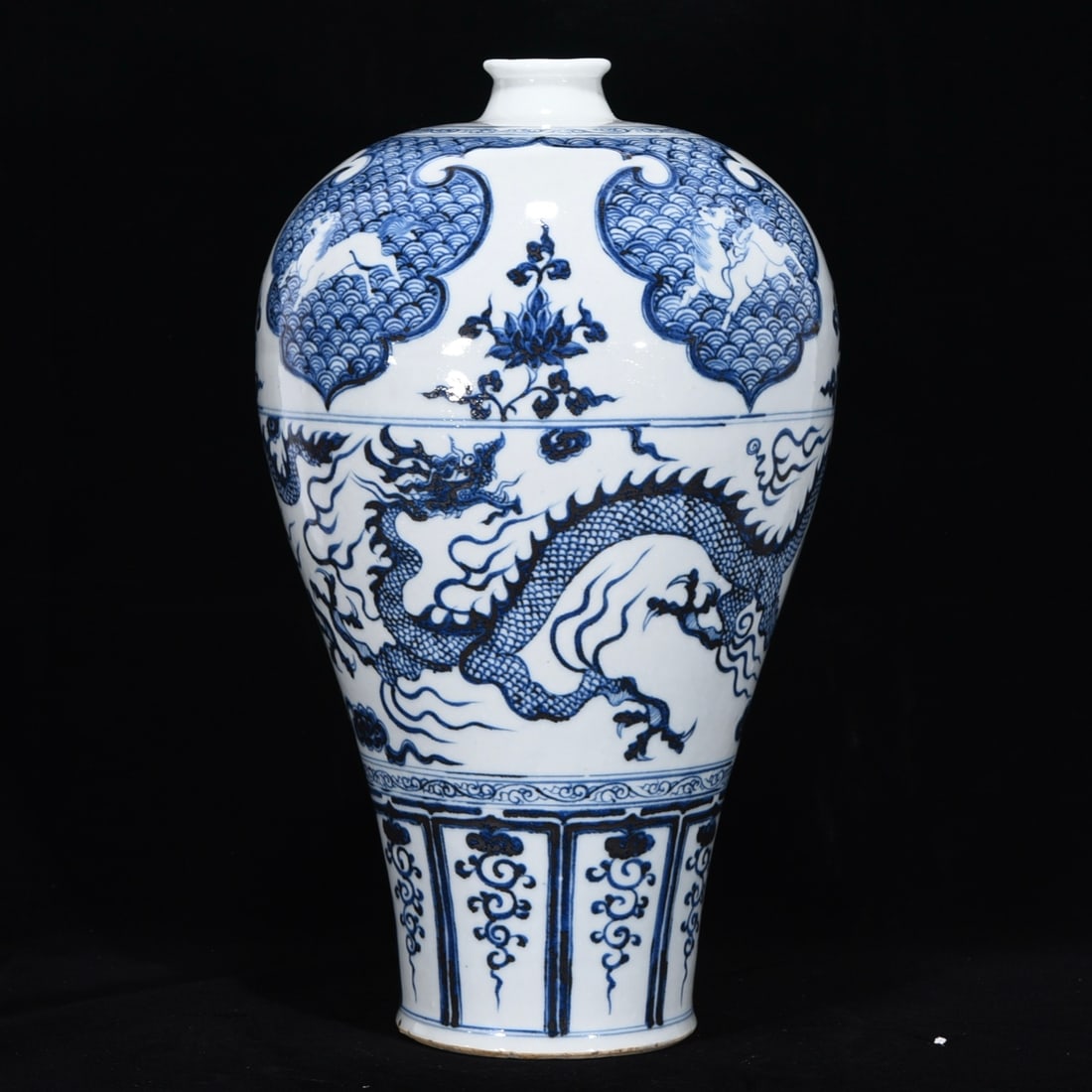 Yuan Dynasty blue and white dragon porcelain plum vase (1 of 9)