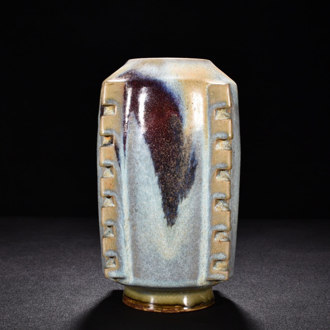 Song Dynasty Jun kiln obsidian rose red moon white glaze Cong style vase (1 of 9)