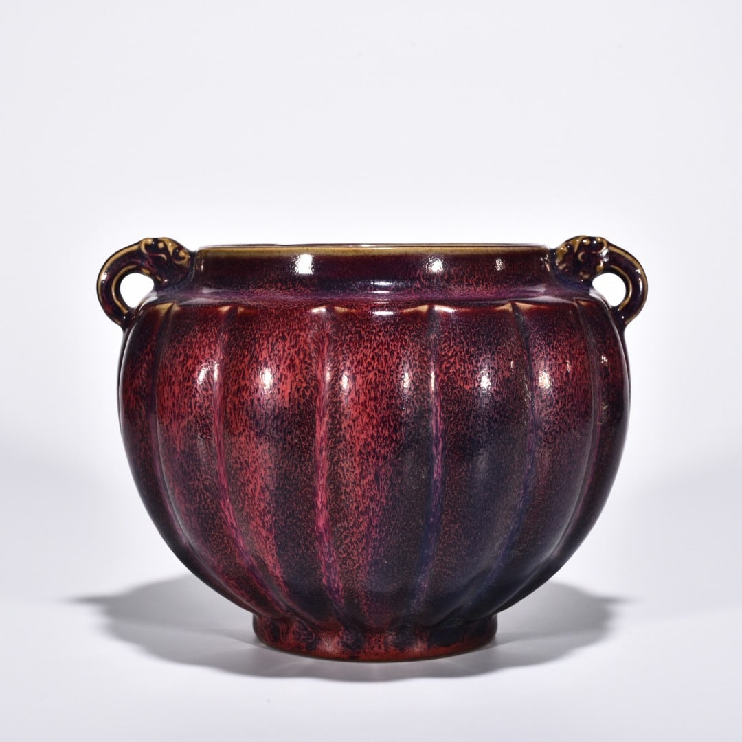 Song Dynasty Jun kiln obsidian rose red glaze scraped edge double series jar (1 of 9)