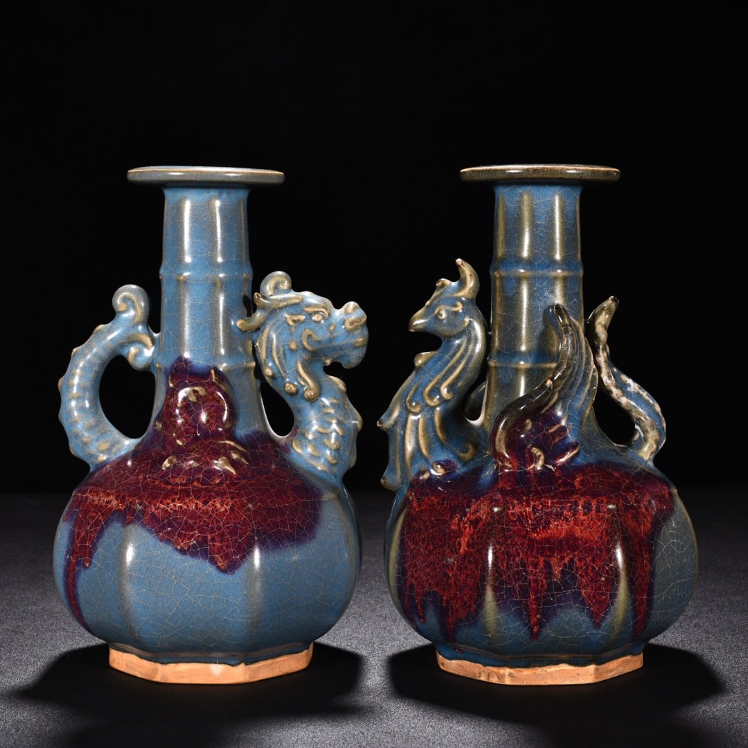 Song Dynasty Jun kiln obsidian rose red glaze dragon and phoenix octagonal mallet vase: Size: Height 22.5 cm - Width 14 cm Materials: Porcelain Time Period: Song dynasty Manufactured Date: 10th-c Object: Chinese Antique ⛨ Purchase With Confidence ✔ Verified Auction Hou