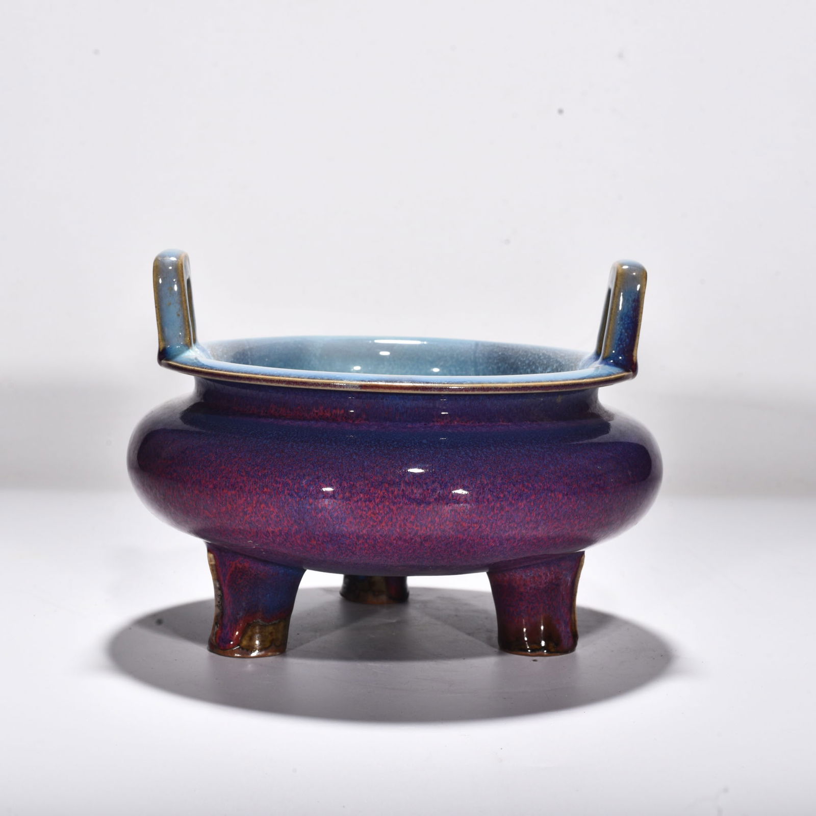 Song Dynasty Jun kiln rose purple inner blue glaze three-legged and two-ear stove (1 of 8)