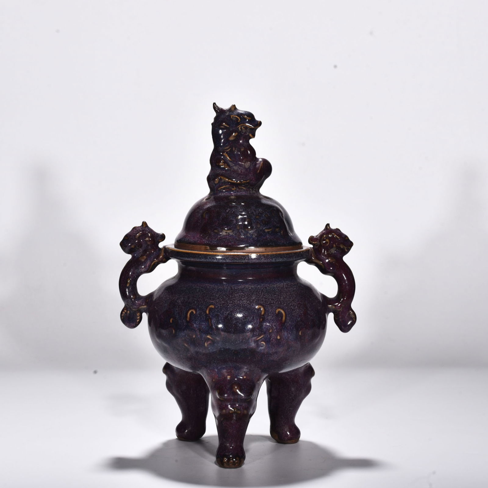 Song Dynasty Jun kiln rose purple glaze three-legged and double-eared stove: Size: Height 30 cm - Width 20 cm Materials: Porcelain Time Period: Song dynasty Manufactured Date: 10th-c Object: Chinese Antique ⛨ Purchase With Confidence ✔ Verified Auction House