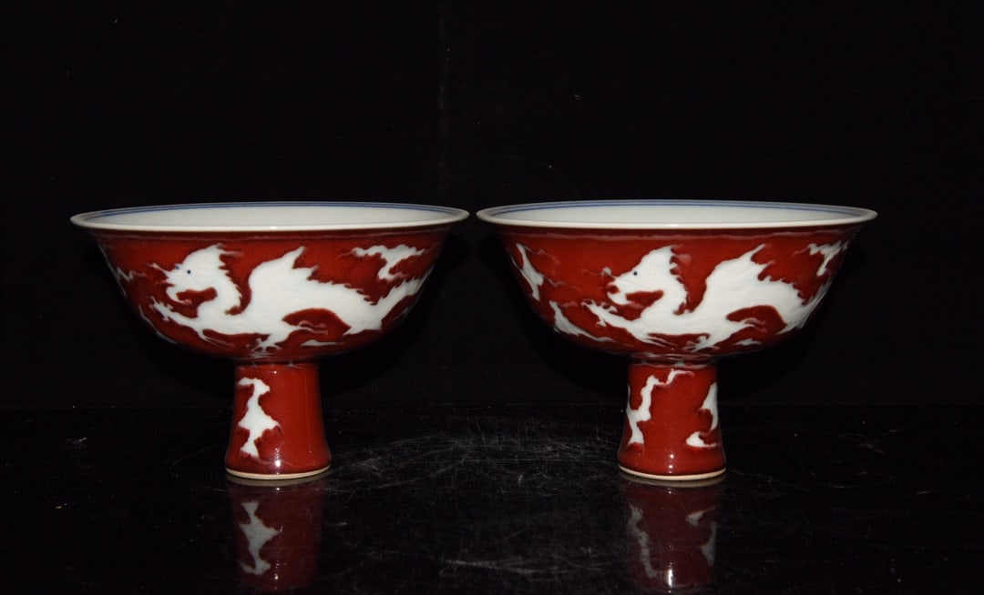 Ming Dynasty Xuande Festival red and floating white dragon tall bowl: Size: Width 17 cm - Height 12 cm Materials: Porcelain Time Period: Ming dynasty Manufactured Date: Xuande Mark & Period Object: Chinese Antique ⛨ Purchase With Confidence ✔ Verified