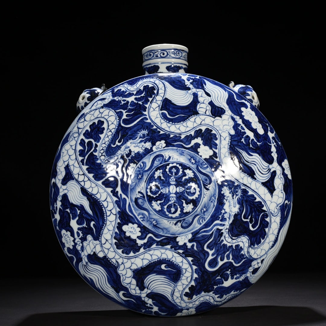 Yuan Dynasty blue and white blue ground white flower dragon pattern wall pot: Size: Height 44 cm - Width 38 cm Materials: Porcelain Time Period: Yuan dynasty Manufactured Date: 13th-c Period Object: Chinese Antique ⛨ Purchase With Confidence ✔ Verified Auctio