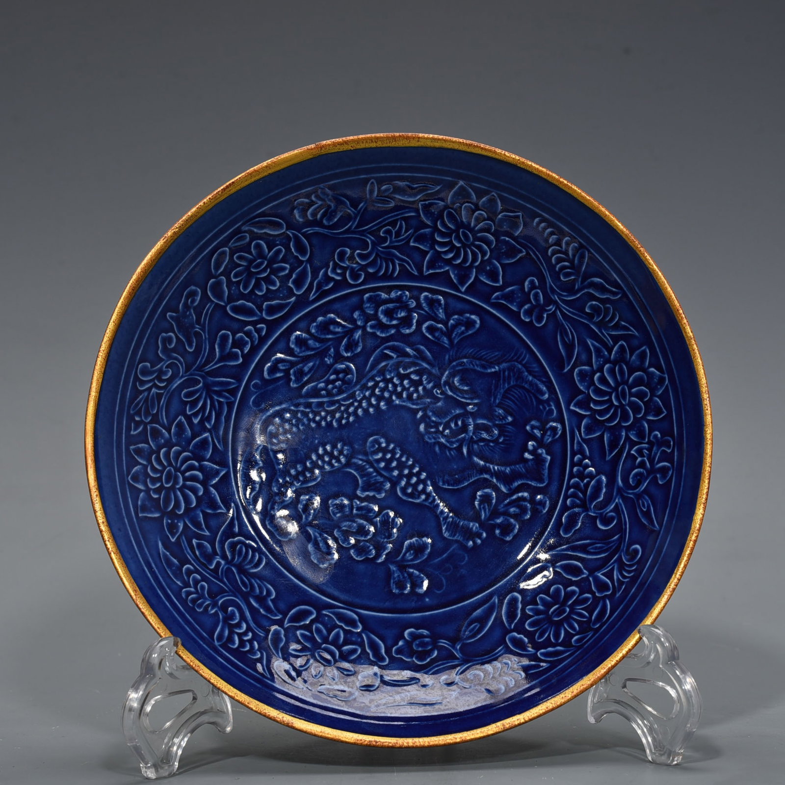 Song Dynasty Ding Kiln blue glaze engraved Kirin flower pattern plate: Size: Width 22 cm - Height 5 cm Materials: Porcelain Time Period: Song dynasty Manufactured Date: 10th-c Period Object: Chinese Antique ⛨ Purchase With Confidence ✔ Verified Auction