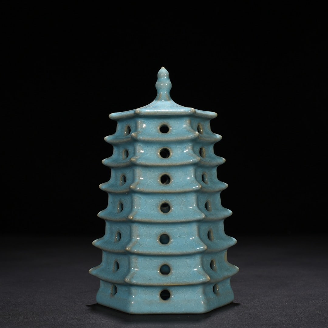 Song Dynasty Ru Kiln azure glaze ice cracked pagoda: Size: Height 21 cm - Width 10.5 cm Materials: Porcelain Time Period: Song dynasty Manufactured Date: 10th-c Object: Chinese Antique ⛨ Purchase With Confidence ✔ Verified Auction Hou