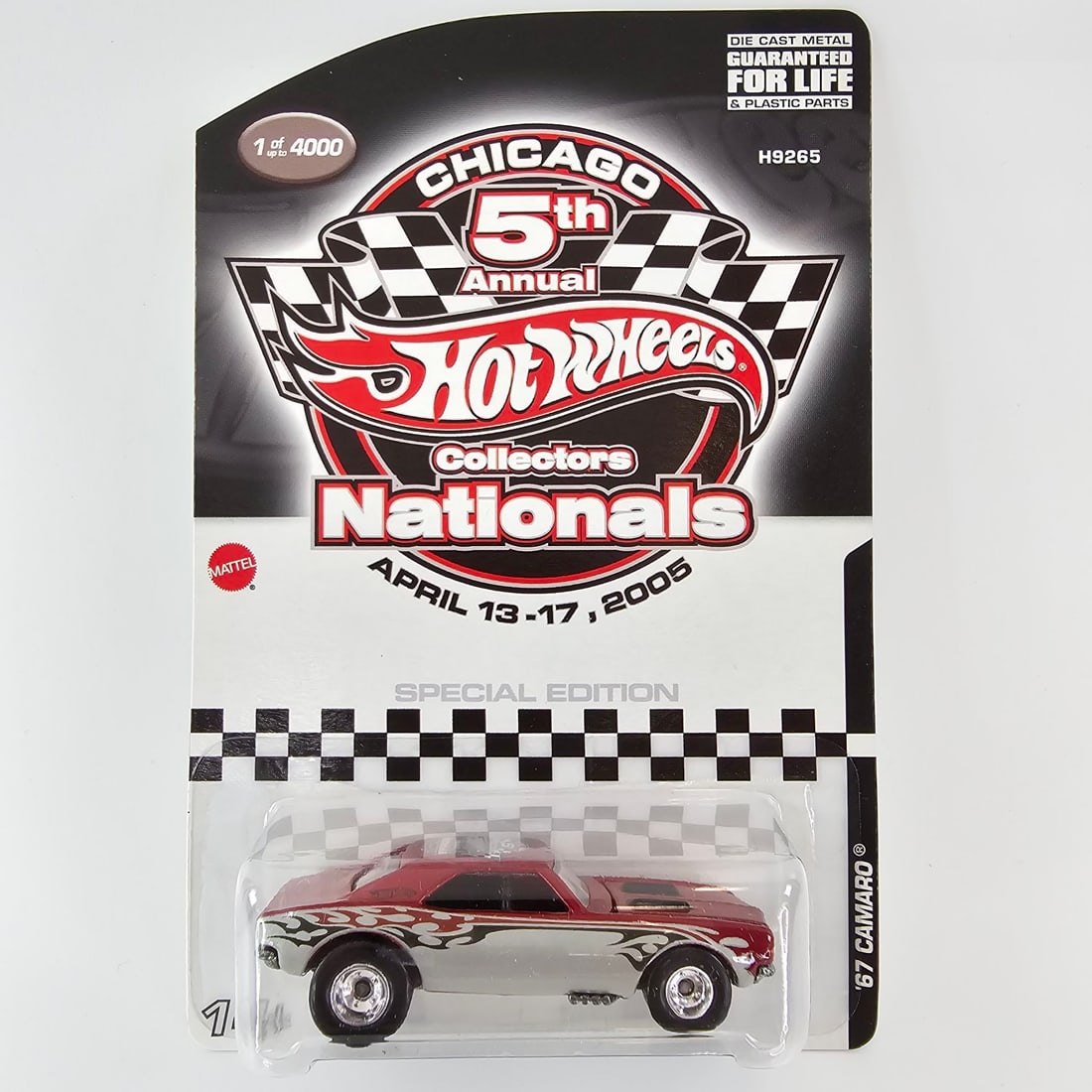 5th Annual Collectors Nationals 67 Camaro: 2005 5th Annual Hot Wheels Collectors Nationals '67 Camaro. 1 of 4000. Blister looks to be clear and firmly attached with no cracks or holes. Card has no veins, creases, rips, or holes. Card art is br