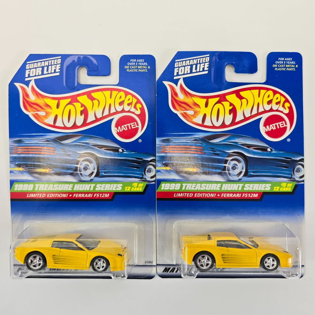 Hot Wheels Treasure Hunt Ferrari Lot: (2) Hot Wheels Treasure Hunt Series Limited Edition Ferrari F512M Silver bases. Blisters seem to be very clear and firmly attached. Cards appear to be brightly colored with no veins, creases, rips, or